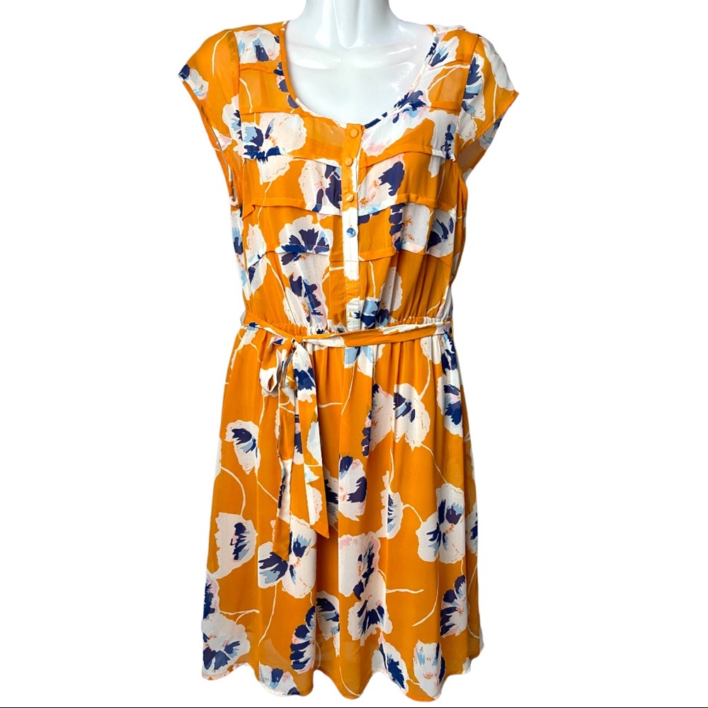 ModCloth | Orange Floral Print Dress | Size Small